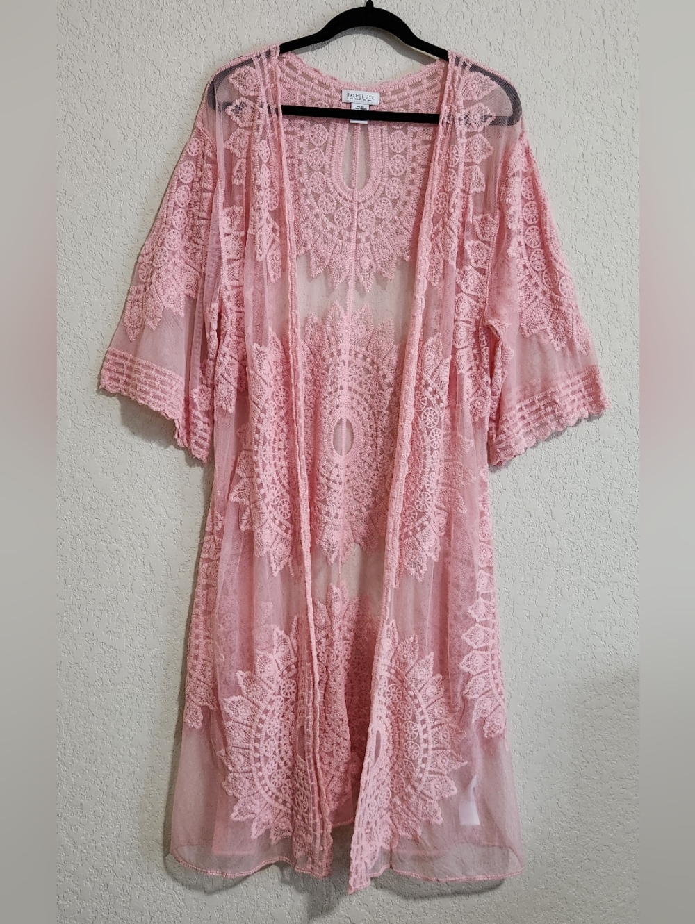 Rachel Zoe Blush Pink Lace Sheer Kimono Beach Cover-up Or Lightweight Layering